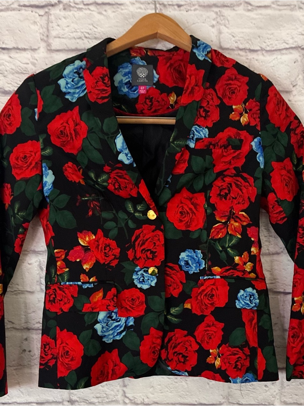 Vince Camuto Floral Rose Print Blazer Jacket - Red & Blue - 6P
